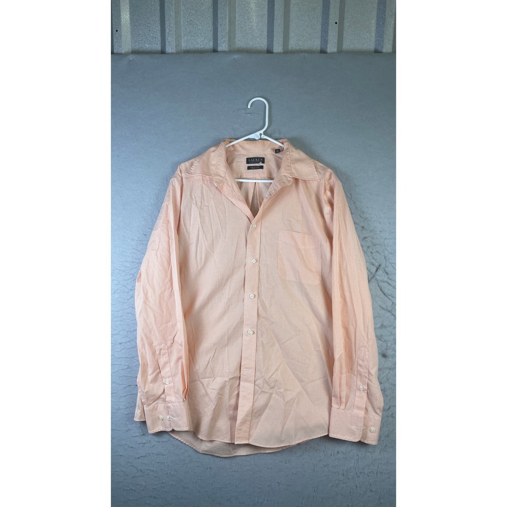 Lauren Ralph Lauren Button Down Mens 16.5 34/35 Orange Good Gingham Stretch L